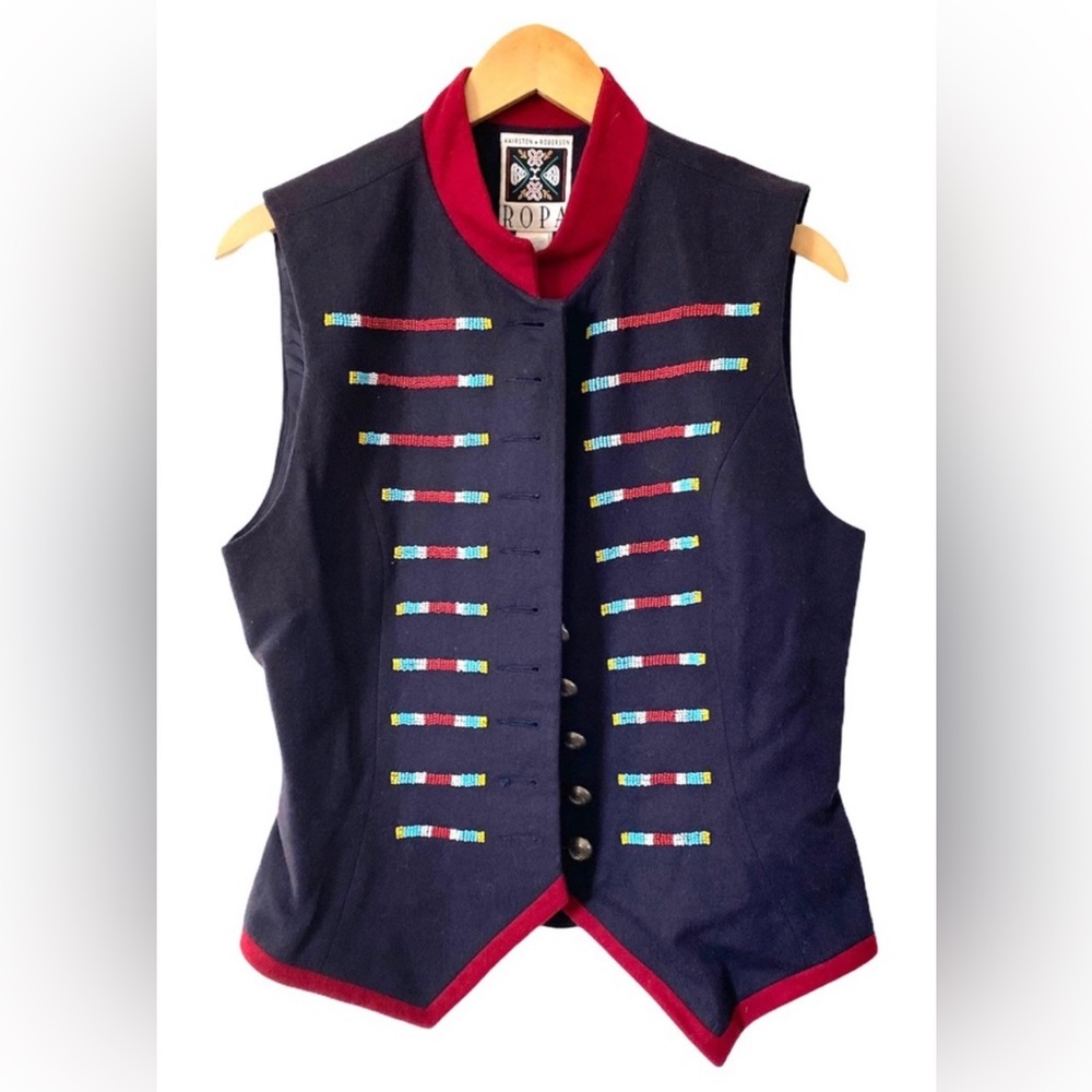 ROPA Hairston Roberson Beaded Wool Western Vest, Size 10 - Picture 2 of 6